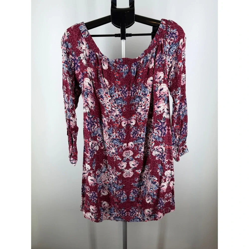 Fire‎ Los Angeles Floral Off The Shoulder Mini Dress Burgundy Boho XL